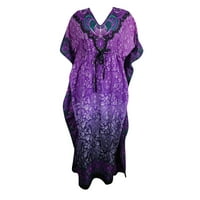 Mogul Women Purple Long Kaftan Dress Floral Print Tunic Long Maxi Kimono Caftan Gown Nightdress, Boho Beach Bikini Cover Up Maternity Plus Size