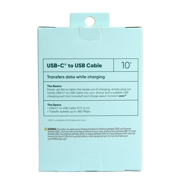 onn 10 Ft USB-C to USB-A Charging Cable, White photo 4
