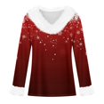 thumbnail image 4 of Women's Christmas V-Neck Long Sleeve Snowflake Print Top with Faux Fur Trim Festive Holiday Sweater, 4 of 5