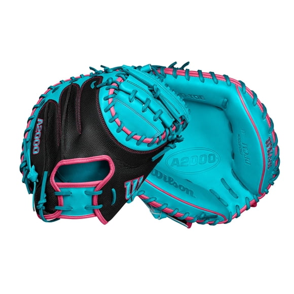 Wilson Fall 2024 A2000 CM33SS 33 Baseball Catchers Mitt - Right Hand Throw Black/Teal/Flamingo
