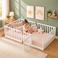 thumbnail image 2 of SESSLIFE Twin Montessori Floor Bed Frame with High Rails and Door, Wood Twin Floor Bed with Slats, Low Profile Kids Bed Frame for Boys Girls, No Box Spring Needed, White, 2 of 8