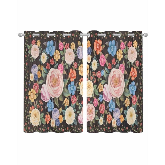 Boho Pink Flower Sheer Curtains 39 Inch Length 2 Panels Set for Living Room/Bedroom, Spring Watercolor Country Floral Plant Kitchen Curtains Grommet Semi-Sheer Curtains Window Treatments 27.5"x39"x2