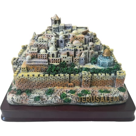 3 ARCHES USA Panoramic 3D Jerusalem Statue - Detailed Model of Israel's Holy City on Wood Base, Elegant Home Decor for Coffee Table, Home or Office (5x3.5) Pray for Peace