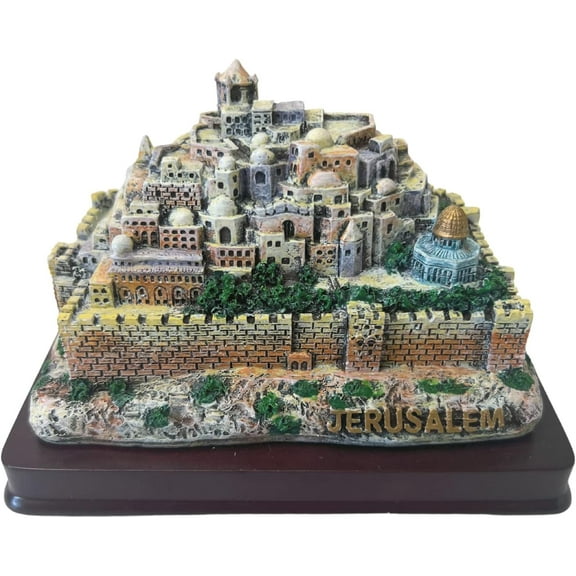 3 ARCHES USA Panoramic 3D Jerusalem Statue - Detailed Model of Israel's Holy City on Wood Base, Elegant Home Decor for Coffee Table, Home or Office (5x3.5) Pray for Peace