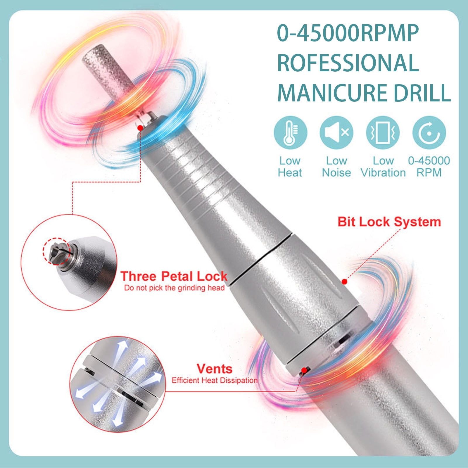 BIMZUC Professional Electric Nail Drill Machine 45000 RPM Portable Efile Rechargeable Manicure Pedicure Kit (8.66 inches / 22 cm)