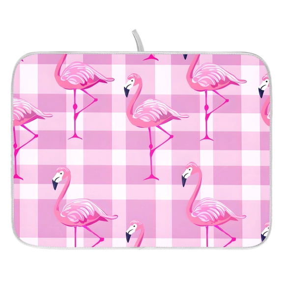 Dish Drying Mat for Kitchen Counter 16x18/18x24 Pink Flamingo Absorbent Coffee Bar Mat Dish Drainer Rack Mat for Kitchen Counter