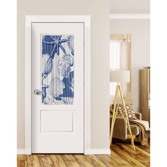 Coastal Blue Coral Blackout Curtains French Door Curtains for Door Window, Summer Ocean Watercolor Shell Privacy Drapery for Patio/Sidelight Doors, 1 Panel with Tieback, 25 x 40 Inches