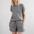 thumbnail image 4 of ZANZEA Women Tracksuit Short Sleeve Shirt Top Elastic Waist Pants Shorts Suit, 4 of 7