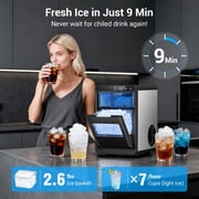 Snowyermine Countertop Nugget Ice Maker, 44 lbs/Day,Soft Chewable Pebble Nugget Ice Machine, One-Touch Self-Cleaning with Touch Screen for Home, Kitchen, Office, Stainless Steel, Black