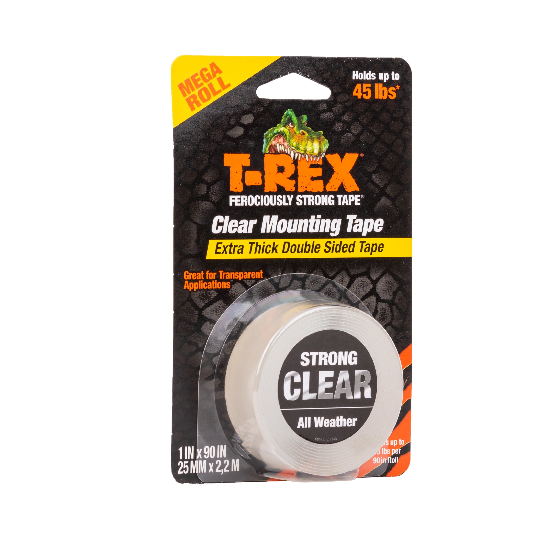 (3 pack) T-Rex Brand Ferociously Strong Extra Thick Mounting Tape, 1 in. x 90 in., Clear
