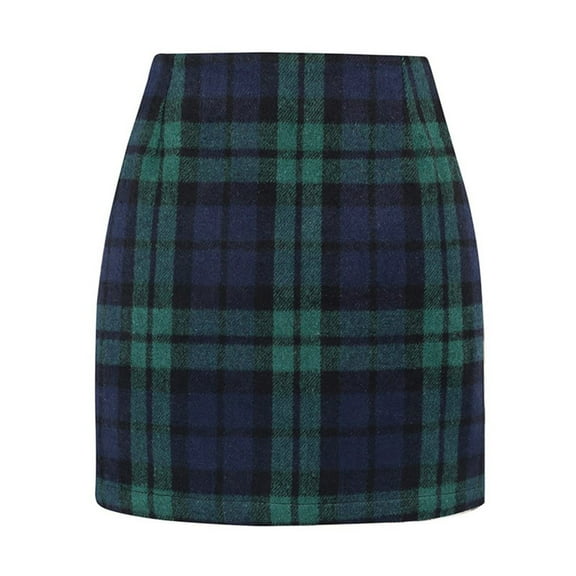 Cyglowse Plaid Skirts for Women Vintage High Waisted Pencil Wool Tweed Skirt Casual Fall Flannel Bodycon Mini Skirt Dark Green S