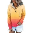 thumbnail image 3 of Jinhomg Women's Thin Fleece Hooded Sweatshirt Fall Lightweight Gradient Pullover Tops Casual Comfy Long Sleeve Drawstring Hoodies with Pocket Summer Saving Yellow M, 3 of 6