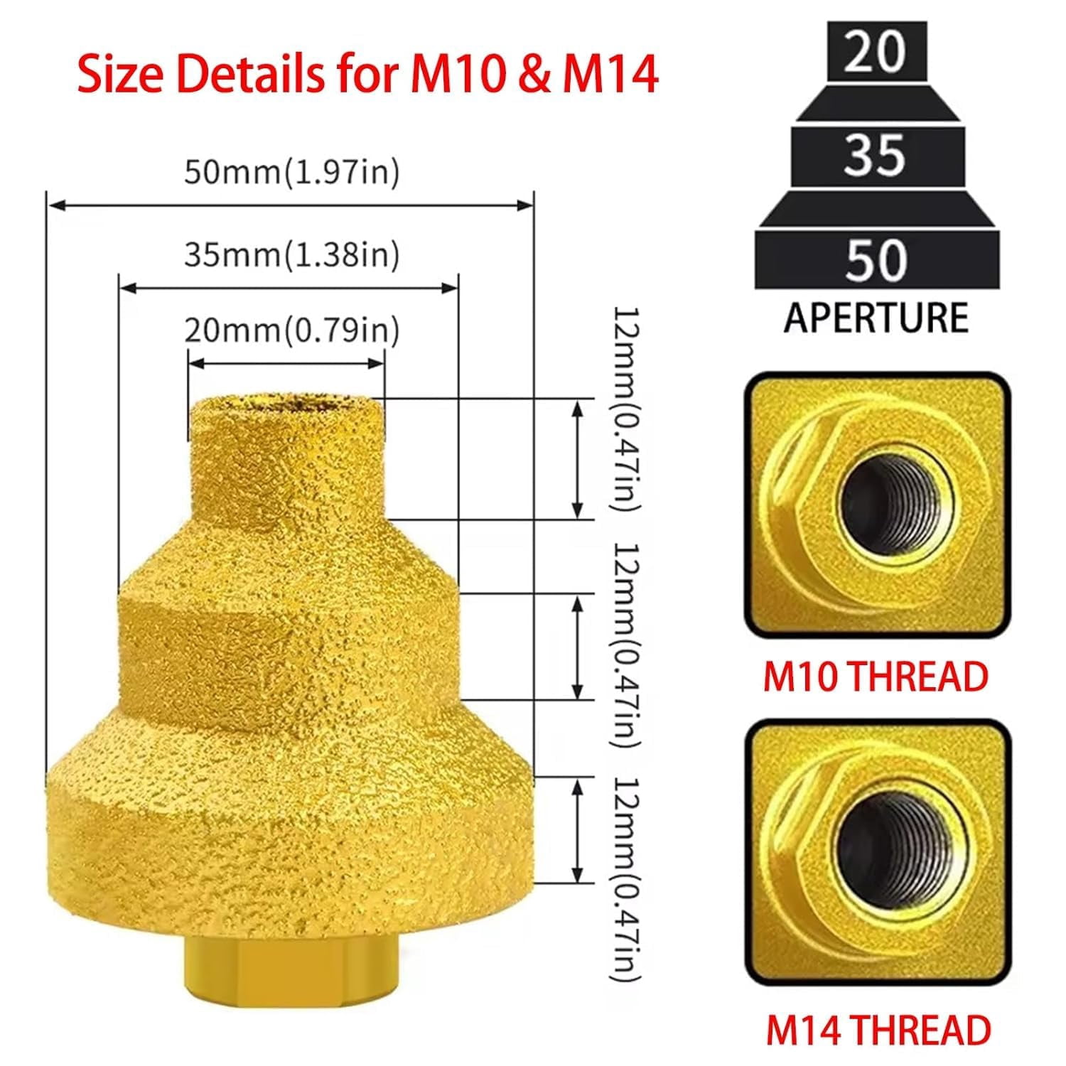 Effective Diamond Core Drill Bit, Diamond Core Drill Bit Set 20-35-50mm, Stepped Pagoda Hole Expander, Multi-Layer Chamfer Conical Reamer, for Ceramic Tile, Marble, Wood (Silver*2,M10)