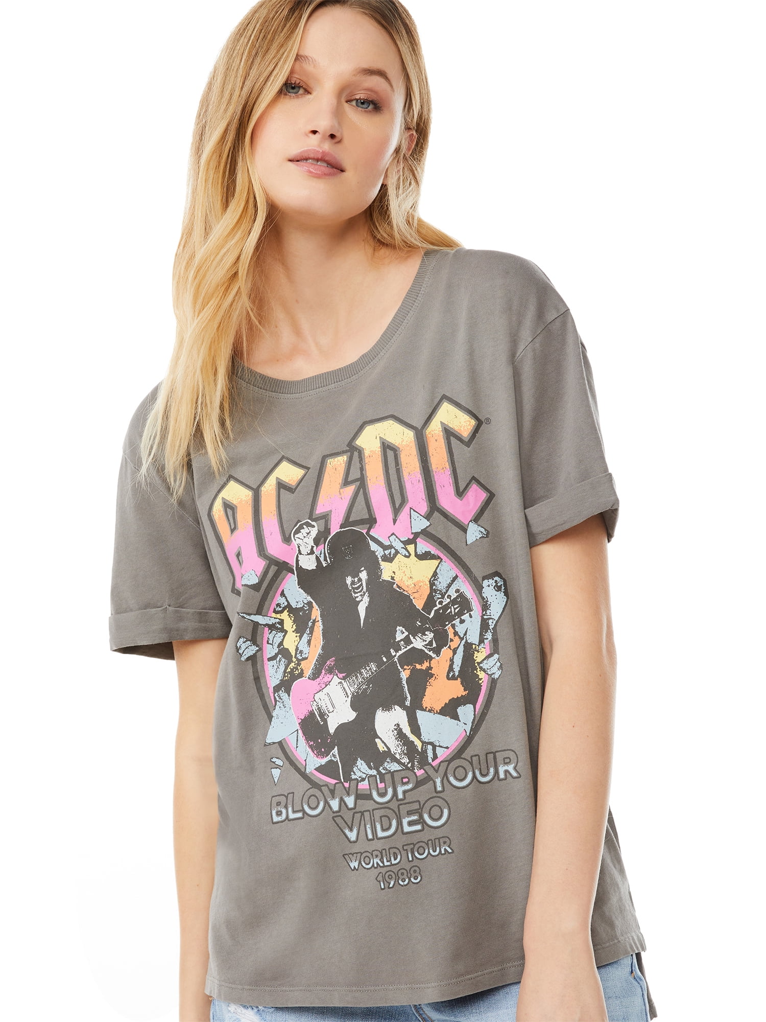 Scoop Women's AC/DC Hi Low Boyfriend T-Shirt - Walmart.com