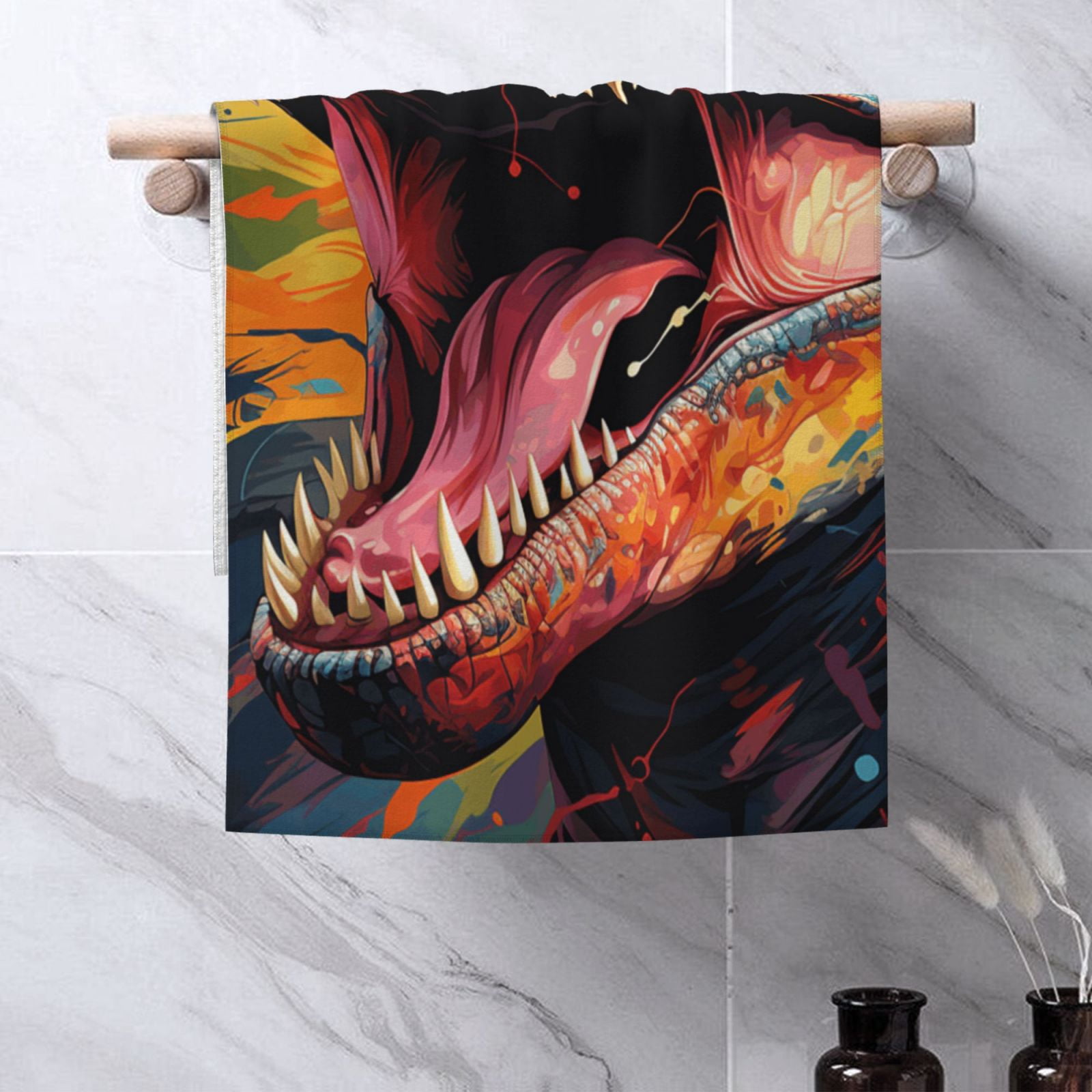 Dinosaur Dino Art 27.5" x 16" Ultra Soft Hand Towel, Face Wash Cloth for Bathroom, Gym, Travel, Pool