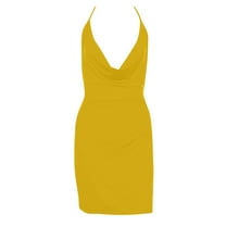 hotojiny Going out Dresses for Women Trendy Sleeveless Cowl Neck Slim Mini Dress Summer Soft Side Slit Party Clubwear Outfits