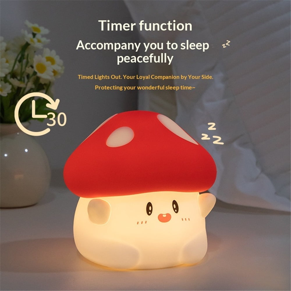 LED Mushroom Silicone Night Light Soft Sleeping Nursery Night Light Dimmable Timer Rechargeable Lamp Room Decor Baby Bedside Lamp