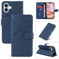 Wallet Case Compatible with iPhone 16 Plus, Classic Premium PU Leather Shockproof Protective Wrist Strap Kickstand Card Slots Magnetic for Men Women for iPhone 16 Plus, Darkblue