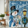 thumbnail image 2 of Blue Snowman Shower Curtain, 72" x 72", Christmas Winter Wreath Snowflake Xmas Waterproof Bathroom Curtain Washable Shower Curtain Set with 12 Hooks, 2 of 6