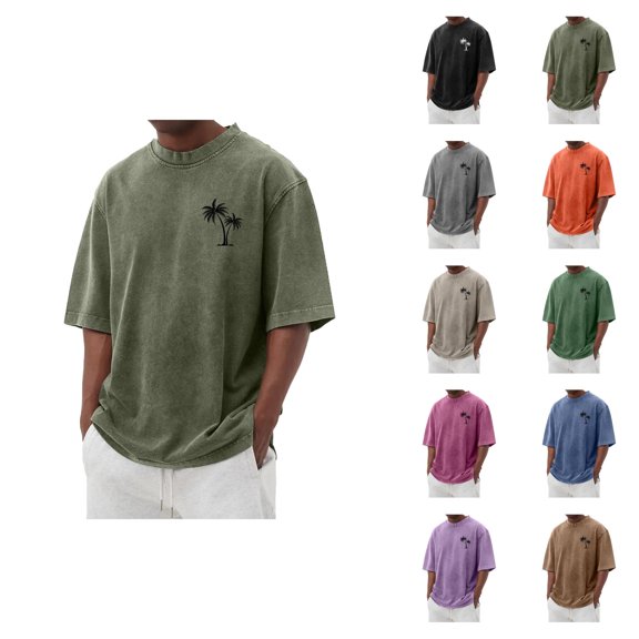 Oversized Tshirts for Men Summer Short Sleeve Crewneck Drop Shoulder Vintage Washed Distressed T-Shirts Beach Shirt
