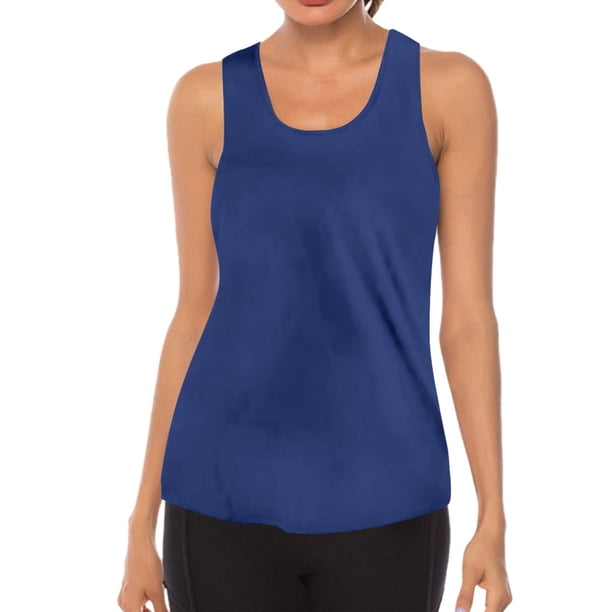 Prolriy - Camiseta deportiva para mujer, sin mangas, transpirable, con cuello redondo, para gimnasio, yoga, talla S, color azul marino