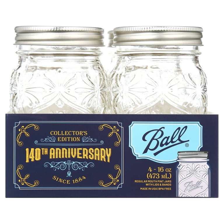 Ball Vintage Style Mason Jars 4pk, Regular Mouth 16oz, 140th Ball Vintage Style Mason Jars 4pk, Regular Mouth 16oz, 140th