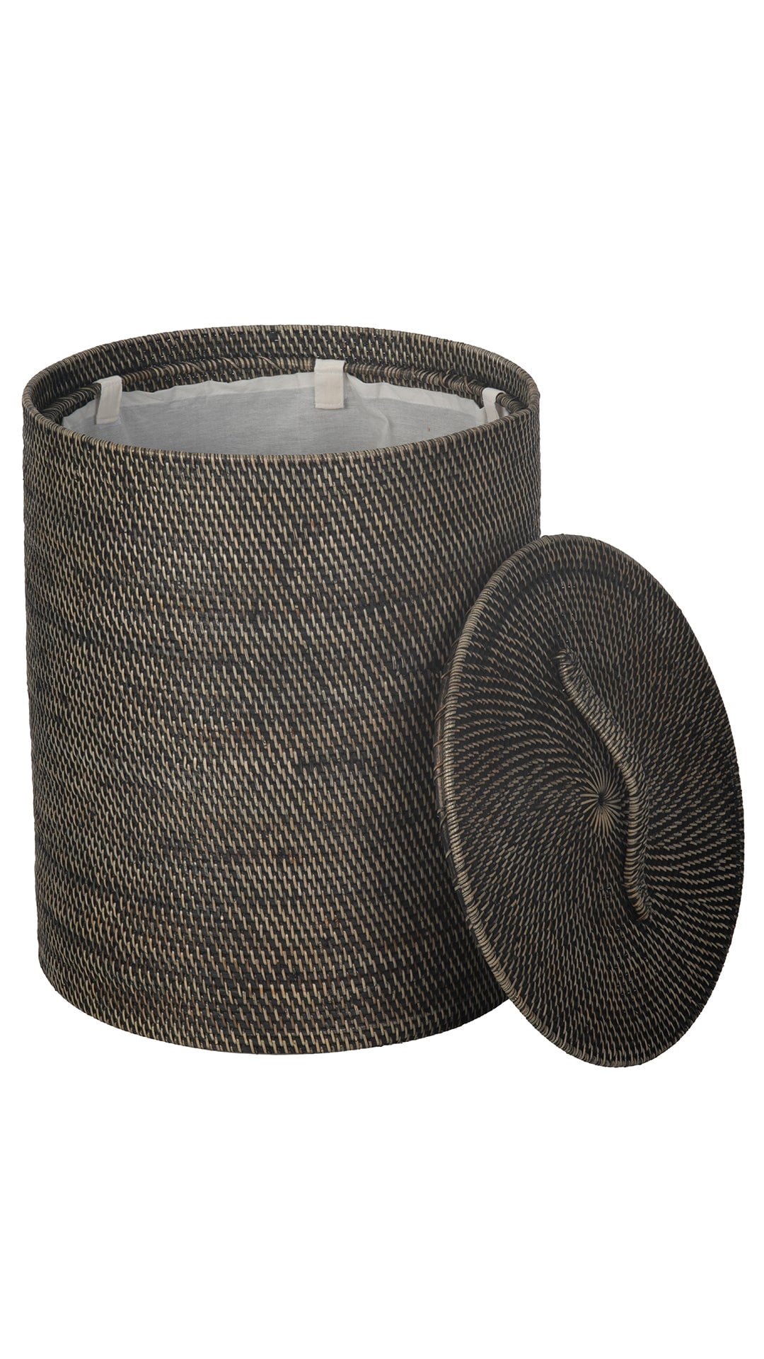 Kouboo Loma Round Rattan Hamper And Laundry Basket With Removable Liner, Handmade Wicker Laundry Basket With Lid, Honey Brown