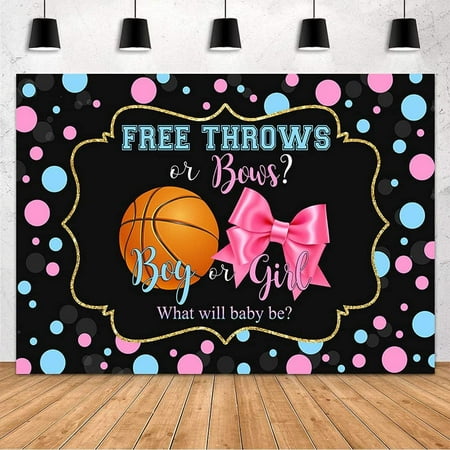 Image of MEHOFOND 7x5ft Free Throws or Bows Gender Reveal Backdrop ball Gender Reveal Baby Party Decorations