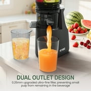 Heynemo Cold Press Juicer Machine, 5.9 Wide Feed Chute, Masticating, Dual-Layer Strainer - Black