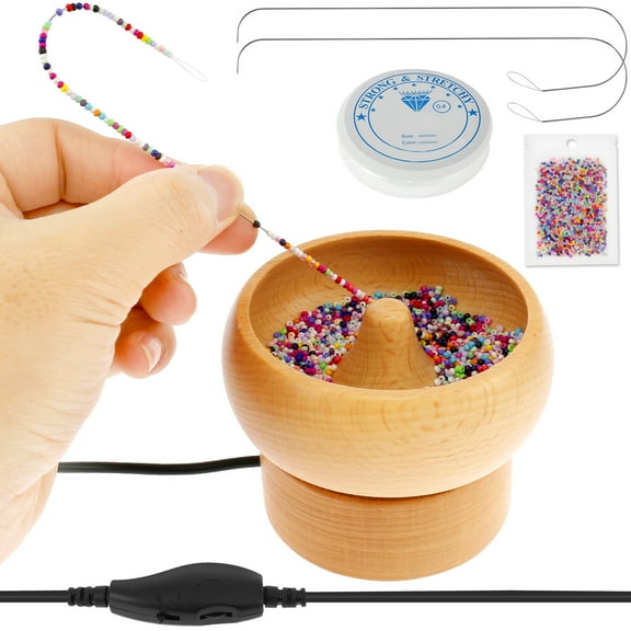 Electric Bead Spinner,Seed Bead Spinner USB Powered Spin Beading Bowl Kit Adjustable Speed and Direction Spin Bead Loader with 2 Beading Needles 2000 Beads for Bracelets Jewelry Making