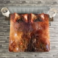 thumbnail image 3 of Ambesonne Nebula Quilted Bedspread Set 3 Pcs, Gas Cloud in Deep Space, Queen Size, Burnt Orange Black, 3 of 3