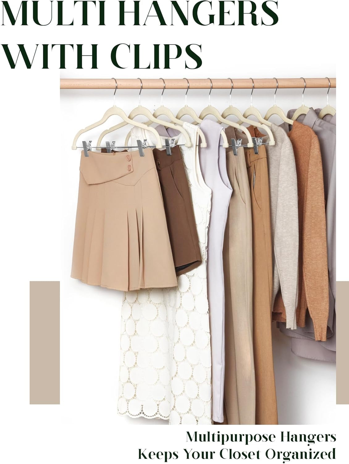 Cozymood Velvet Pants Hangers 24 Pack, Velvet Hangers with Adjustable Clips Non-Slip for Skirts Coats Dresses Beige