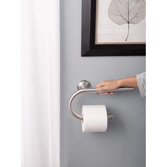 Brushed Nickel Bathroom Safety 8-Inch Wall Mounted Grab Bar with Integrated Toilet Paper Holder, LR2352DBN