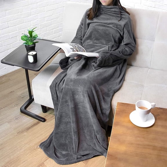 Wearable Blanket with Sleeves Large Cozy Fleece Throw for Adults Soft Anti Static Warm Breathable All Season for Home Office Travel Camping Sofa Bed Movie Night