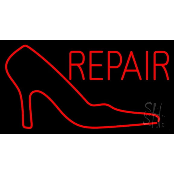 Red Sandal Logo Repair LED Neon Sign 13 x 24 - inches, Black Square Cut Acrylic Backing, with Dimmer - Bright and Premium built indoor LED Neon Sign for store interior Décor, Storefront.