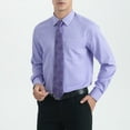 thumbnail image 4 of HISDERN Mens Solid Long Sleeve Dress Shirt with Tie & Handkerchief Set Button Down Shirts Lavender, 4 of 9