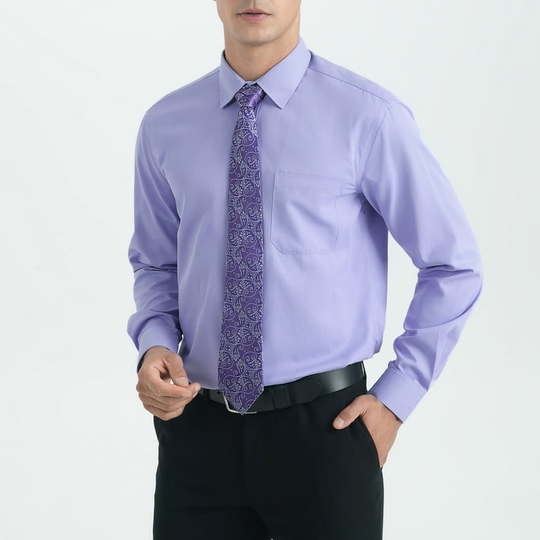 HISDERN Mens Solid Long Sleeve Dress Shirt with Tie & Handkerchief Set  Button Down Shirts Lavender - Walmart.com