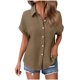 thumbnail image 5 of Auralook Women Solid Blouses Short Sleeve Button Down Shirts Turndown Collar Business Casual Dressy Work Tops Summer Spring Clothes, 5 of 8