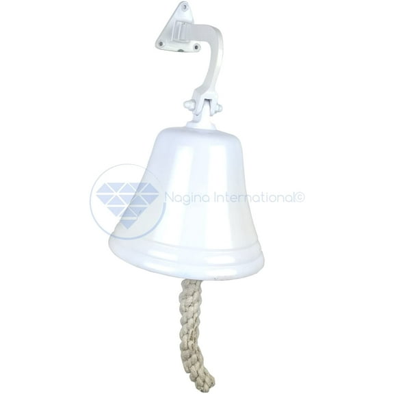 Nagina International Navy's Nautical Ship's Aluminum Cast Premium Bell | Nursery Decor Gifts (11 Inches, White)