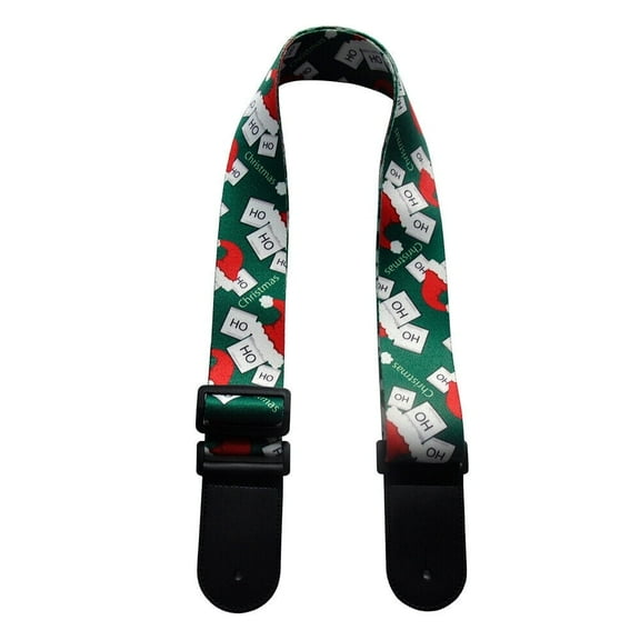 5cm Wide Guitar Bass Strap Polyester With Leather Head Christmas Pattern Green