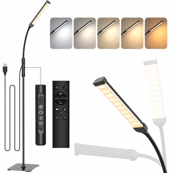 Gaormii Adjustable LED Floor Lamp for Living Room, Super Bright Dimmable Standing Lamp 2700K–6000K with Remote & Timer, Eye-Caring Reading Lamp, Bedroom, Office, USB Port, Black