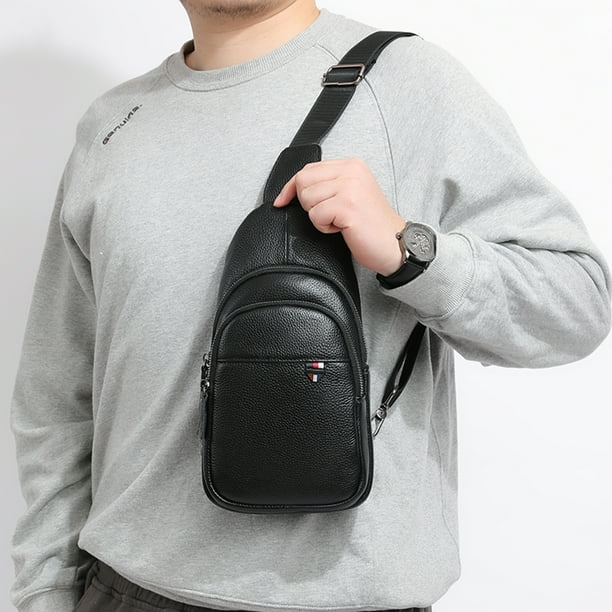 Riñoneras Bolsos De Pecho Para Hombre, Riñonera De Viaje Con Múltiples Bolsillos De Gran Capacidad De Piel De Vaca De Color Sólido