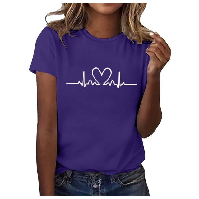 Mode et Loisirs Art Performance Imprimé Col Rond Manches Courtes T-Shirt Décontracté T-Shirt Manches Longues pour Femmes Confort Manches Courtes T-Shirts pour Femmes