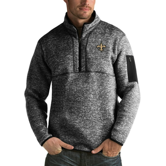 Men's Antigua Heather Black New Orleans Saints Fortune Big & Tall Quarter-Zip Pullover Jacket