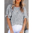 thumbnail image 2 of Blusa de gasa de manga corta para mujer, Camisa holgada de gasa con estampado Floral y cuello redondo elegante a la moda para verano, 2 of 6