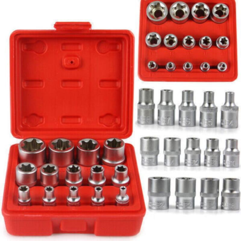 14Pcs ETorx Star Socket Set with Case, 1/4, 3/8, 1/2 in. Drive Female