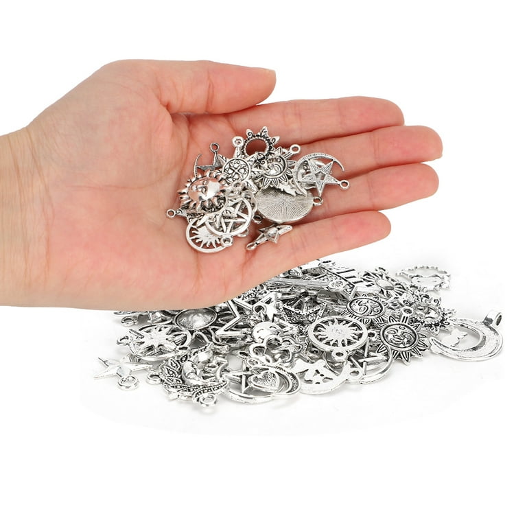 CHICIRIS 70PCS Craft Supplies Mixed Antique Silver Sun Moon Stars Charms  Pendants For Crafting Jewelry Findings For DIY Necklace Bracelet 