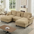 thumbnail image 4 of Newest Classic Comfy Modular U Shape Sectional Sofa Couch, Flared Arms, Removable Ruffles Pleats Skirts, Spindle Legs,Upholstered Chenille Deep Seat Sofa, Movable Ottomans,Light Coffee, 4 of 20