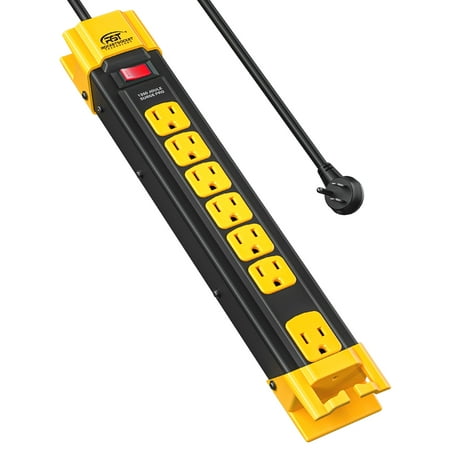

CRST Metal Heavy Duty Surge Protector 7-Outlet Power Strip with Flat Plug 9ft Long Extension Cord Holder Included 1350 Joules ETL Listed