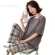 thumbnail image 2 of Conjunto de Pijama de manga corta para Mujer, ropa de dormir de punto a rayas, elegante, para estar en casa, talla grande 5XL, 2 of 4